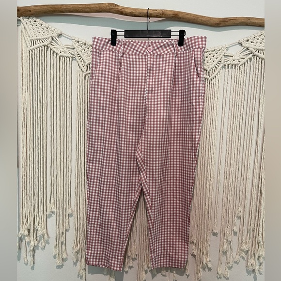NWOT Gingham Slant Artsy Pocket Pants Pink and White Checkered Sz 1XL(14) - Picture 6 of 9